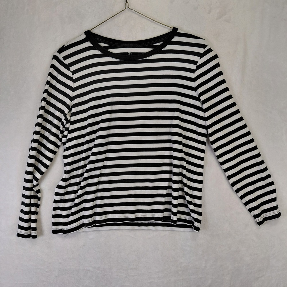 Lands End Womens Black White Striped Long Sleeve Cotton T-Shirt Large 14-16